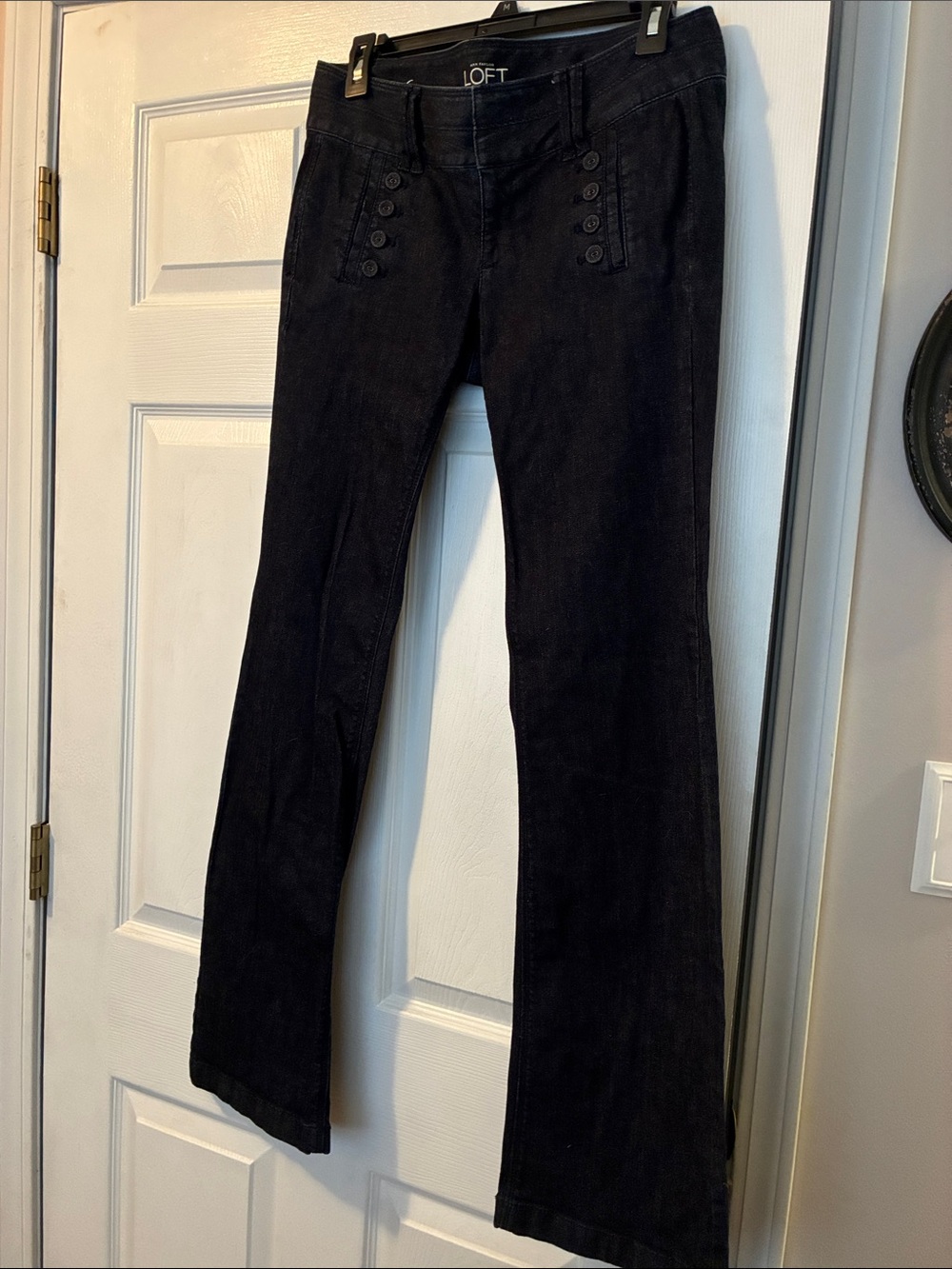 LOFT Black Bootcut Jeans with Decorative Button Panel